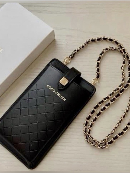 CHANEL Other - CHANEL Black Coco Crush Quilted Wallet Phone Case with Chain